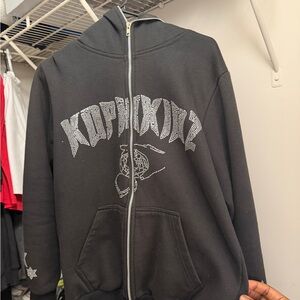 Black Rhinestone Full Zip-Up Hoodie